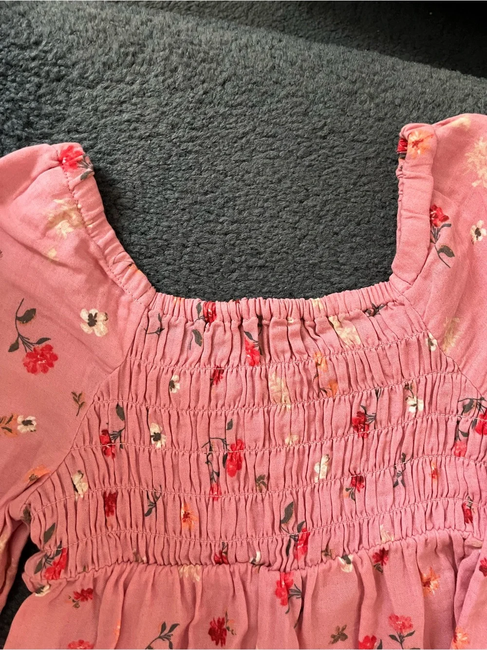 Old Navy Pink Floral Smocked Dress with Puff Sleeves